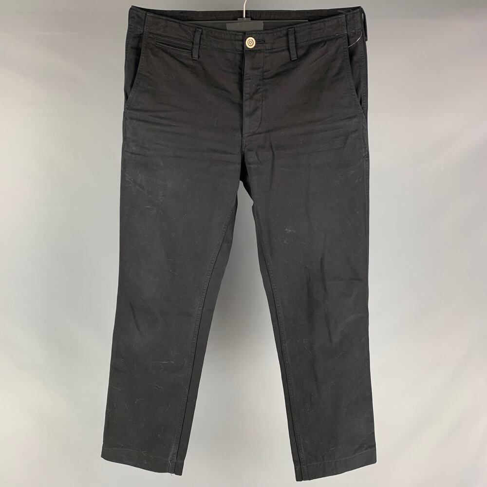 VISVIM Size L Black Solid Cotton Button Fly Casual Pants
